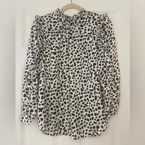 J.Crew White Leopard Print Ruffle Blouse